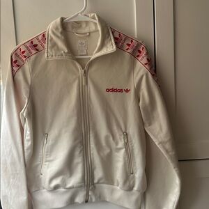 Adidas Cream and Red Logo Track Jacket